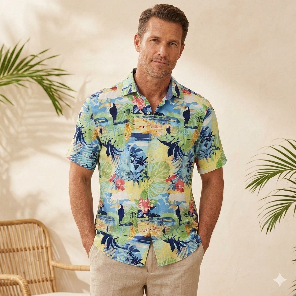 Tommy Bahama Veracruz Cay Aviary Island Tropical Toucan Print Shirt Mens S NEW